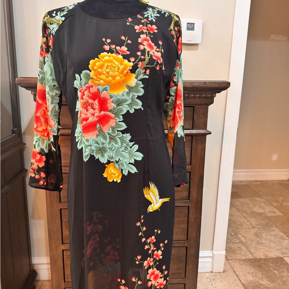 Floral Black Floor-Length Top